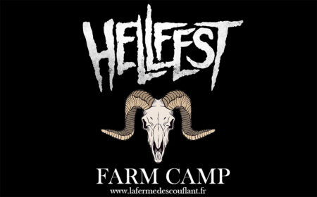 Logo du Hellfest avec en dessous le logo du Farm Camp